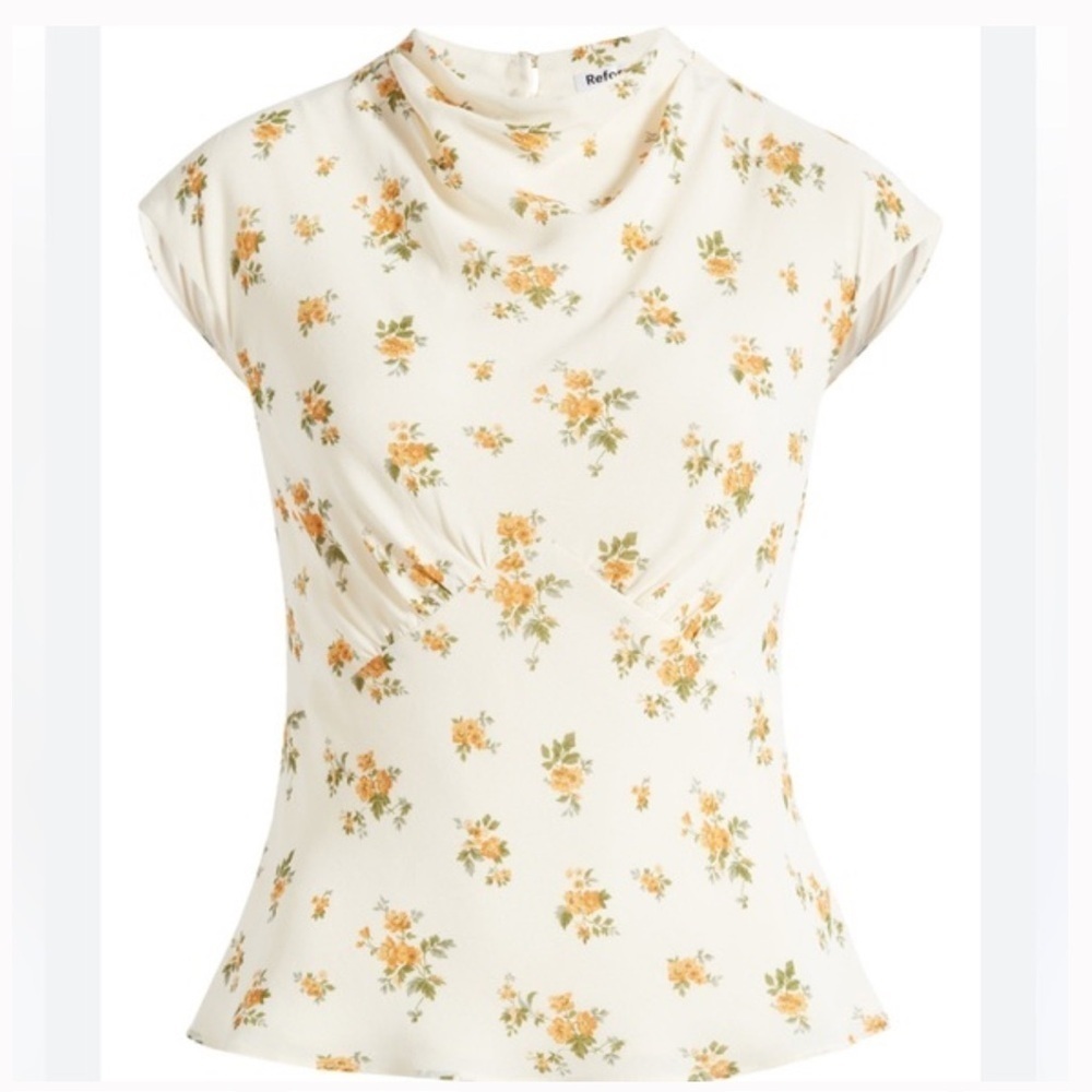 NWT Reformation Bettie Buttercream Yellow Floral Blouse Top Size 10 - Picture 2 of 11